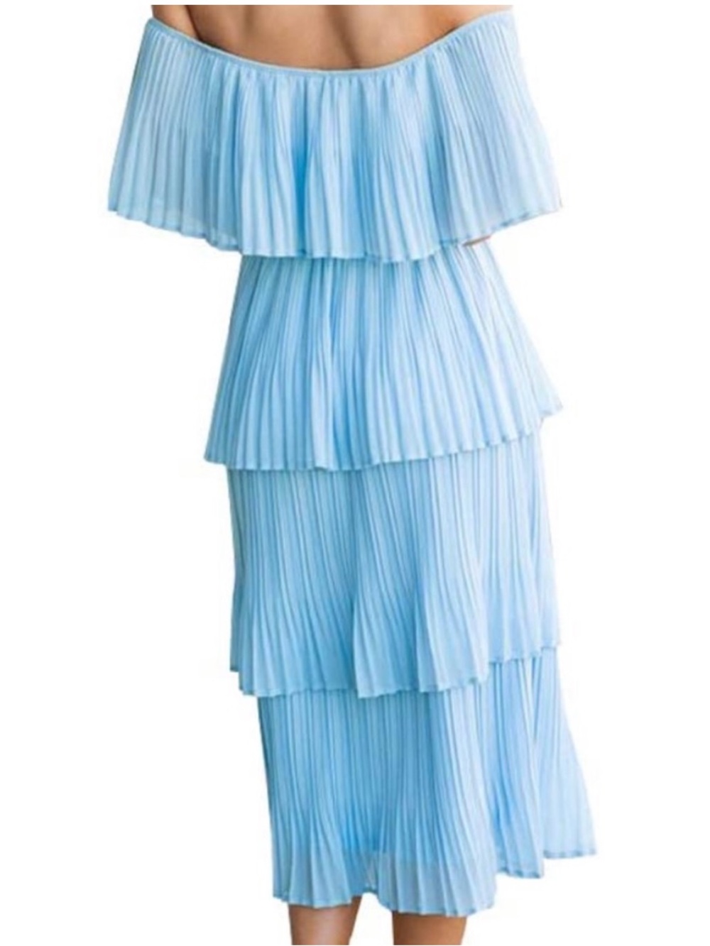Cupshe I-14 Pleated Light Blue Off-Shoulder Tiered Pleated Maxi Dress Size Small - Picture 3 of 5